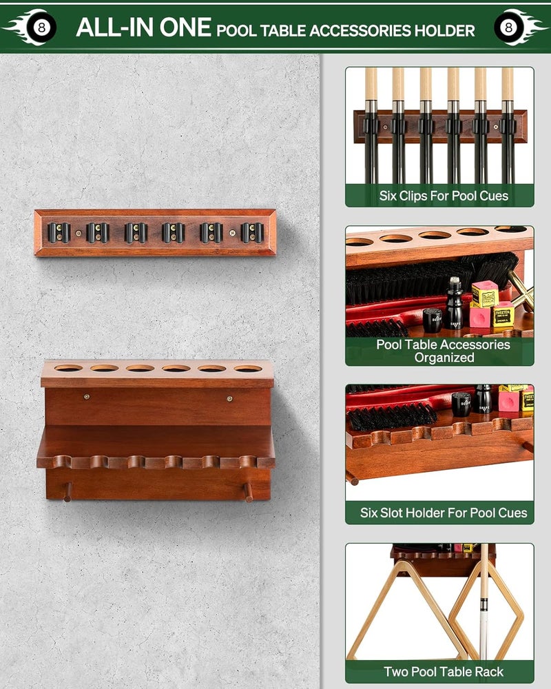 EXTCCT Wall Mount Pool Stick Holder - Billiards Pool Cue Rack Hardwood Pool Cue Set Holder for 6 Cues Sticks Storage Pool Table Accessories Equipment Organizer - Image 4